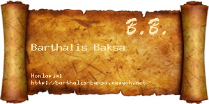 Barthalis Baksa névjegykártya